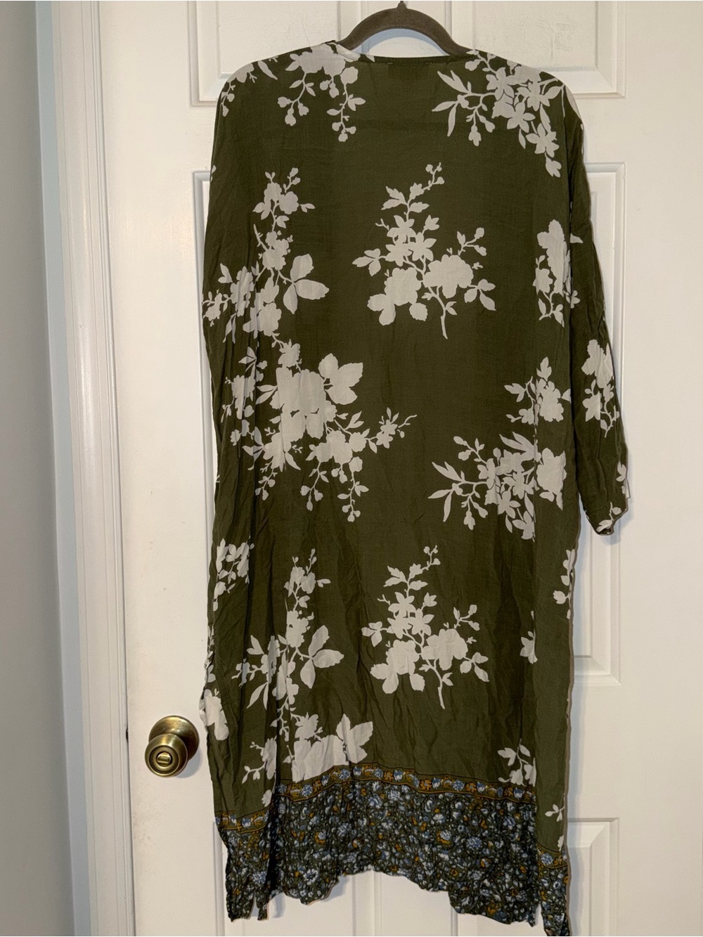 LOFT Outlet Olive Green Lightweight 100% modal floral duster long kimono M/L - Picture 10 of 15